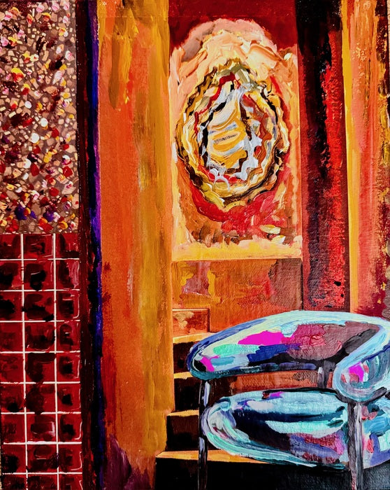 Lobby, 2024, mixed media on canvas, 30 x 30 cm. / 11.8 x 11.8 in.