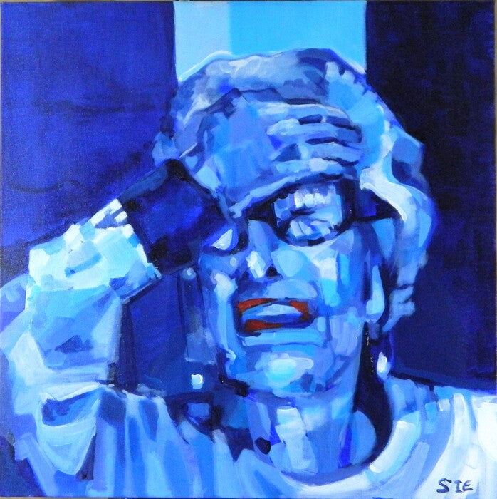 Oy Gevalt Blue, 2024, acrylic on canvas, 24 x 24 in. / 60.96 x 60.96 cm.