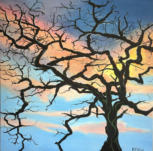 WINTER Sunset in Sonoma County, 2024, acrylic, 36 x 36 in. / 91.44 x 91.44 cm.
