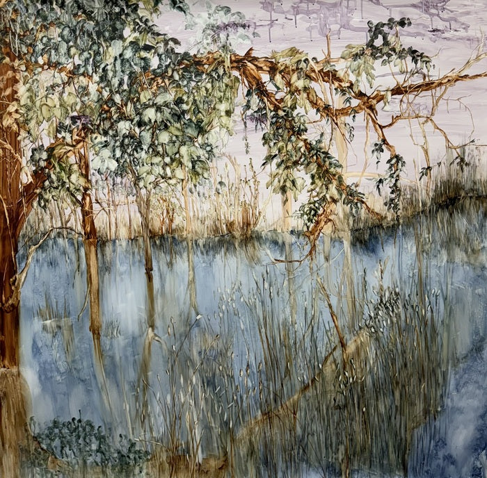 Reflections #2, 2024, watercolor on yupo paper, 60 x 60 in. / 152.4 x 152.4 cm.