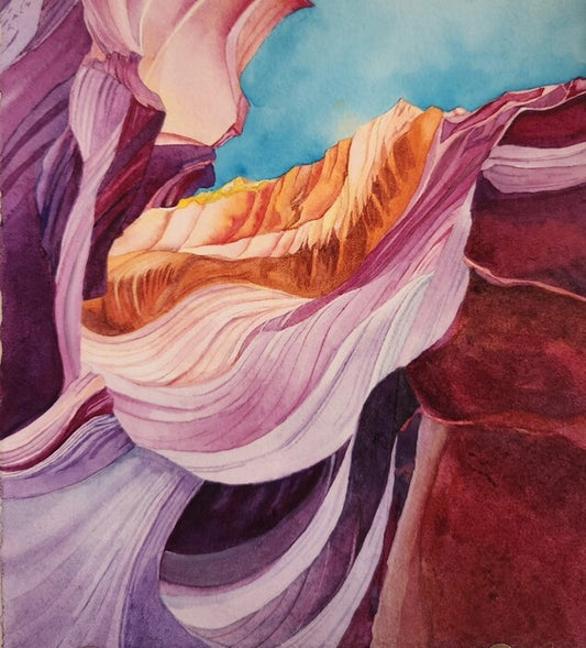 Hover (Antelope Canyon Tribal Park), 2024, watercolor, 16 x 15 in. / 40.64 x 38.1 cm.