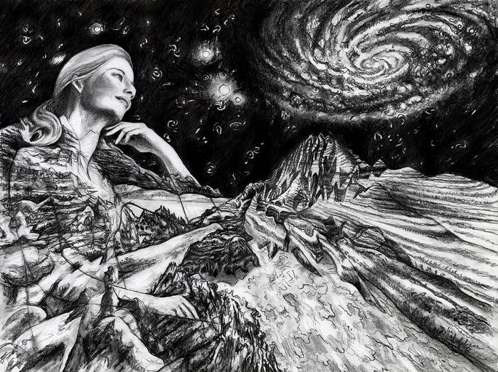 Far Away, Long Ago, and Now, 2025, graphite pencil on paper, 16 x 20 in. / 40.64 x 50.8 cm.