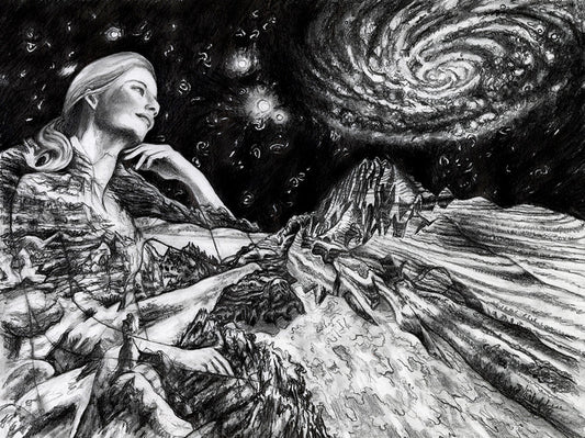 Far Away, Long Ago, and Now, 2025, graphite pencil on paper, 16 x 20 in. / 40.64 x 50.8 cm.