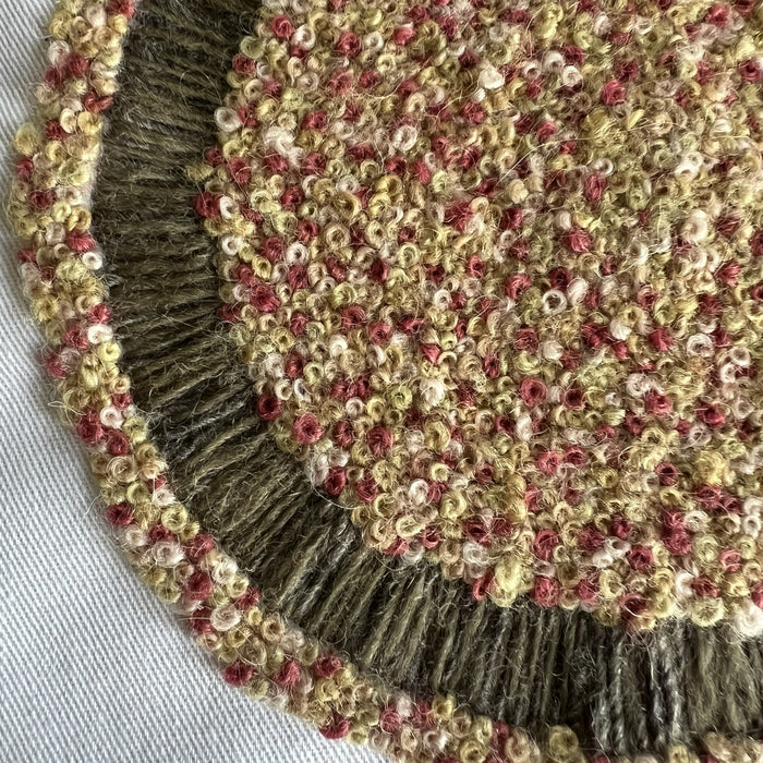 Micelle, 2024, natural dyed wool singles on cotton twill fabric, 12 x 12 in. / 30.48 x 30.48 cm.