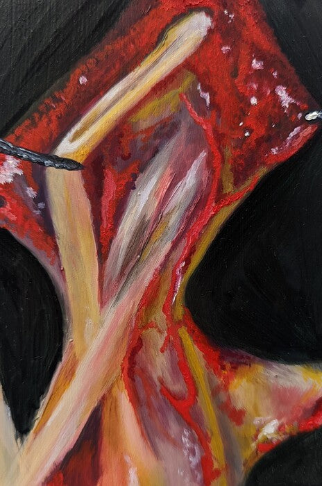 Undone, 2024, oil on tempered hardboard, 7 x 5 in. / 17.78 x 12.7 cm.
