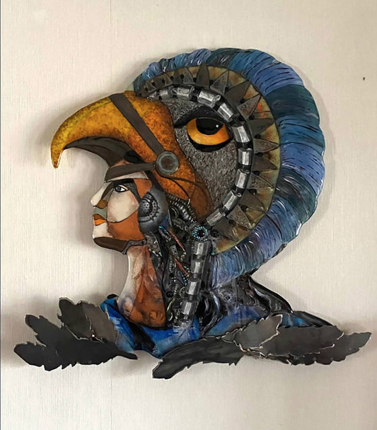 Proud Warrior, 2022, glass and steel, 24 x 24 in. / 60.96 x 60.96 cm.