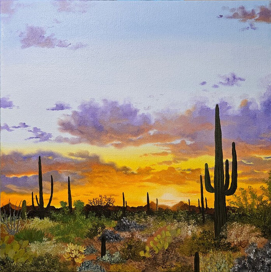 Saguaro Sunset, 2024, oil on canvas, 12 x 12 in. / 30.48 x 30.48 cm.