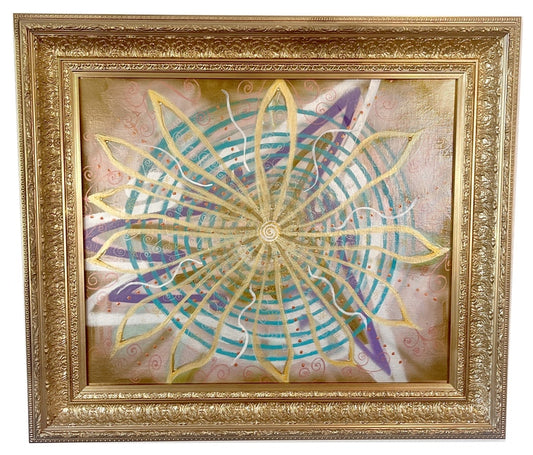 MAA Spirals of Life Mandala, 2025, acrylic on framed canvas, 26 x 30 in. / 66.04 x 76.2 cm.