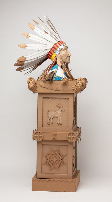Red Cloud, 2025, recycled cardboard, 79 x 29 x 25 in. / 200.66 x 73.66 x 63.5 cm.