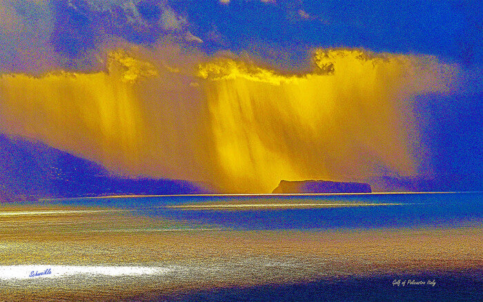 Storm Over Dino, 2025, acrylic, 14 x 22 in. / 35.56 x 55.88 cm.