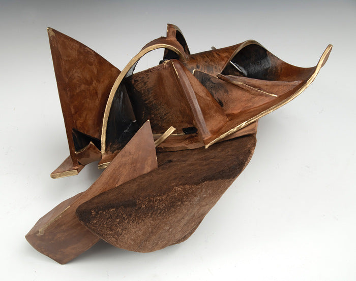 Reflection on an Undulating Landscape, 2024, reclaimed wood and clay, 9 x 14 x 12 in. / 22.86 x 35.56 x 30.48 cm.