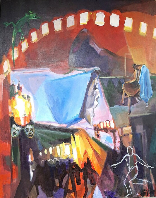 Stage Flight, 2023, acrylic on hardboard, 30 x 24 in. / 76.2 x 60.96 cm.