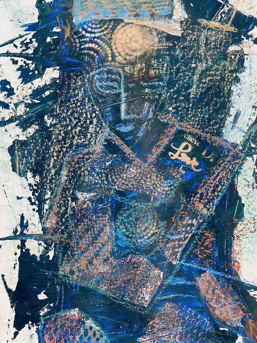 Blue Mystique: The Sacred Imprint, 2025, mixed media, 20 x 20 in. / 50.8 x 50.8 cm.