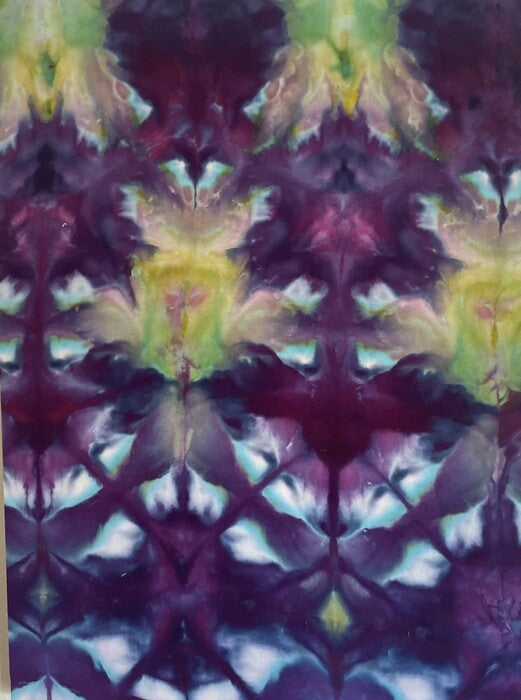 Falling Petals, 2024, shibori dyed rayon, 14 x 19 in. / 35.56 x 48.26 cm.