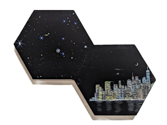 Home World, 2025, acrylic on reclaimed velvet, 15 x 20 in. / 38.1 x 50.8 cm.