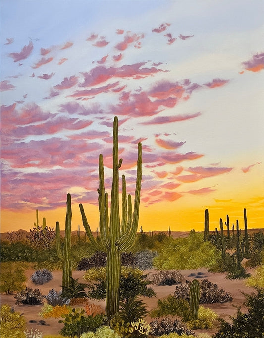 Whimsical Sunset, 2025, oil on canvas, 18 x 14 in. / 45.72 x 35.56 cm.