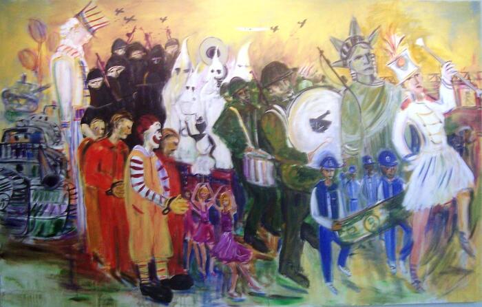 The American Parade, 2017, acrylic, 5.6 x 10 ft. / 66 x 120 in.