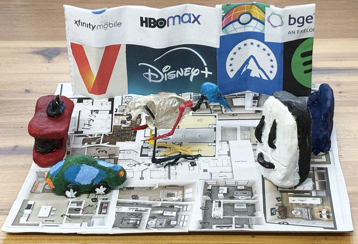 Death by Renting, 2024, mixed media, 12 x 12 in. / 30.48 x 30.48 cm.