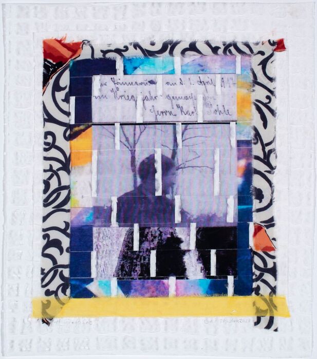 Herringbone, 2023, woven photo mixed media, 15 x 18 in. / 38.1 x 45.72 cm.