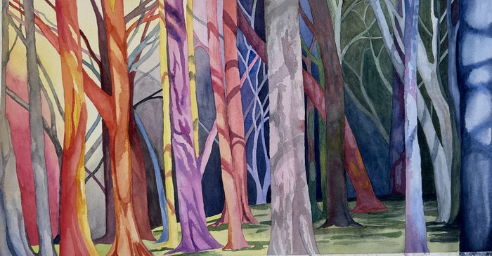 Rainbow Forrest, 2025, watercolor, 29 x 15 in. / 73.66 x 38.1 cm.