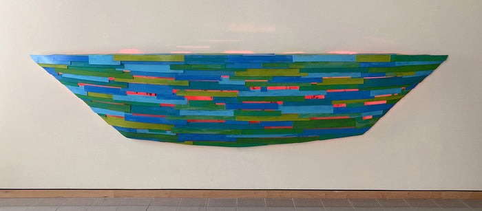 Starboard Glow, 2025, mixed media, 43 x 174 x 16 in. / 109.22 x 441.96 x 40.64 cm.