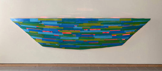 Starboard Glow, 2025, mixed media, 43 x 174 x 16 in. / 109.22 x 441.96 x 40.64 cm.