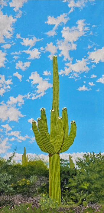 Blooming Sagauro, 2024, acrylic on canvas, 20 x 10 in. / 50.8 x 25.4 cm.