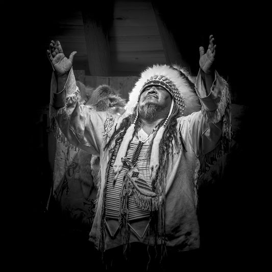 Prayer from the Earth Lodge, 2024, black and white archival print, 15 x 15 in. / 38.1 x 38.1 cm.