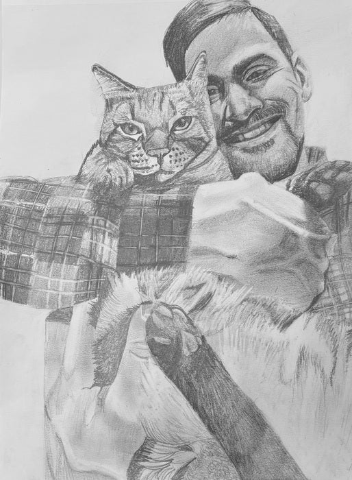 Mark and Rocko, 2025, graphite on paper, 12 x 9 in. / 30.48 x 22.86 cm.