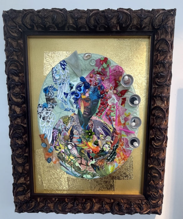 Earth Mother, 2021, mixed media on plastic platter, 24 x 30 in. / 60.96 x 76.2 cm.