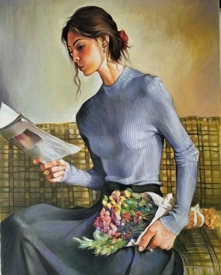 Girl Reading Magazine, 2024, oil on canvas, 80 x 60 cm. / 31.4 x 23.6 in.