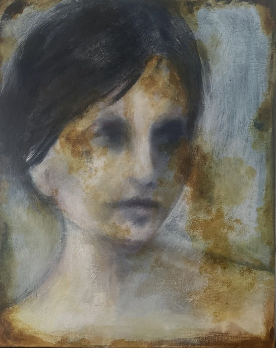 Damaged Photo Series, Claudine, 2023, oil and ink on canvas, 20 x 16 in. / 50.8 x 40.64 cm.