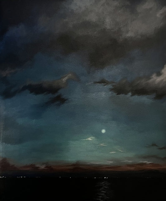 Moonlight on The James, 2025, acrylic on canvas, 24 x 20 in. / 60.96 x 50.8 cm.