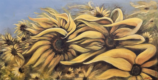 Sisters, 2020, oil on birch panel, 45 x 23 in. / 114.3 x 88.9 cm.