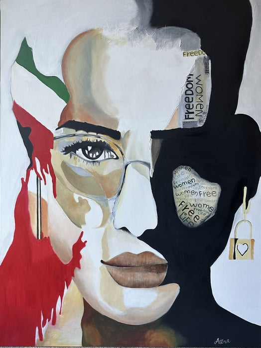 Women Life Freedom, 2023, acrylic and oil, 48 x 36 in. / 121.92 x 91.44 cm.