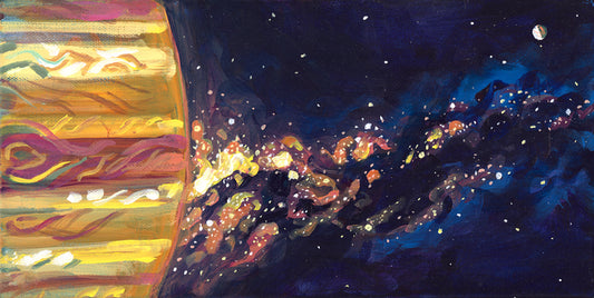 Jupiter and Europa, 2025, acrylic, 12 x 6 in. / 30.48 x 15.24 cm.