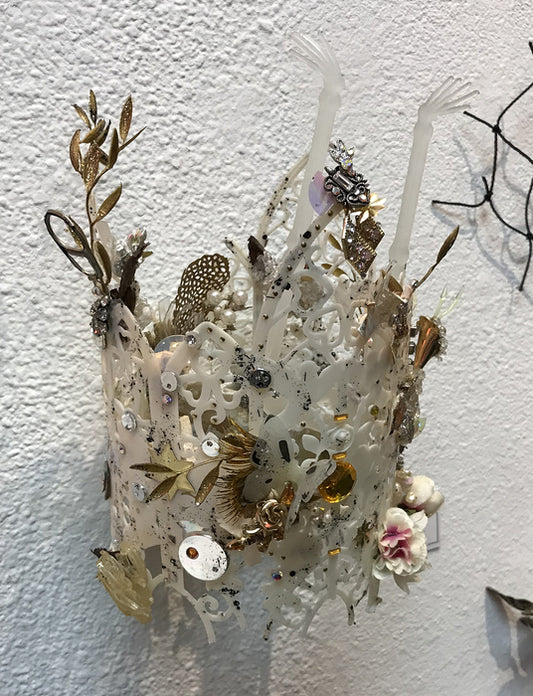 They Call It Falling, 2018, mixed media, 16 x 8 x 8 in. / 40.64 x 20.32 x 20.32 cm.