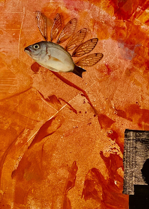 Cicada Fish, 2022, mixed media, 16 x 27 in. / 40.64 x 68.68 cm.