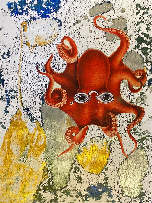 Curator of the Blue, 2024, mixed media, 44 x 30 in. / 111.76 x 76.2 cm.