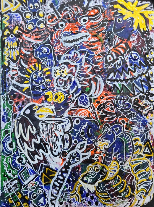 The Crow's Bargain for the Nights Guilded Teeth, 2025, acrylic on paper, 15 x 19 in. / 38.1 x 48.26 cm.