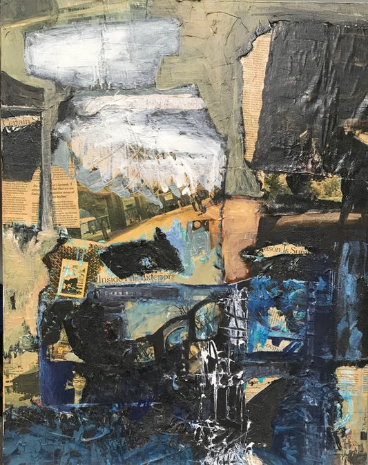 Untitled 18, 2023, acrylic and collage on canvas, 28 x 22 in. / 71.12 x 55.88 cm.