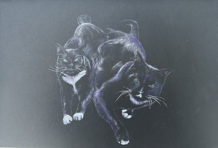 Boo And Sahara, 2025, colored pencils, 12 x 18 in. / 30.48 x 45.72 cm.