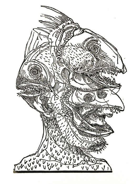 Fish Dream 8, 2025, wood engraving, 5 x 7 in. / 12.7 x 17.78 cm.