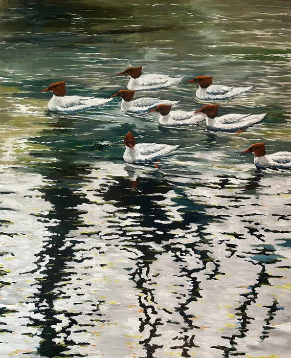 On Mirror Pond, 2023, acrylic on canvas, 54 x 72 in. / 137.16 x 182.88 cm.