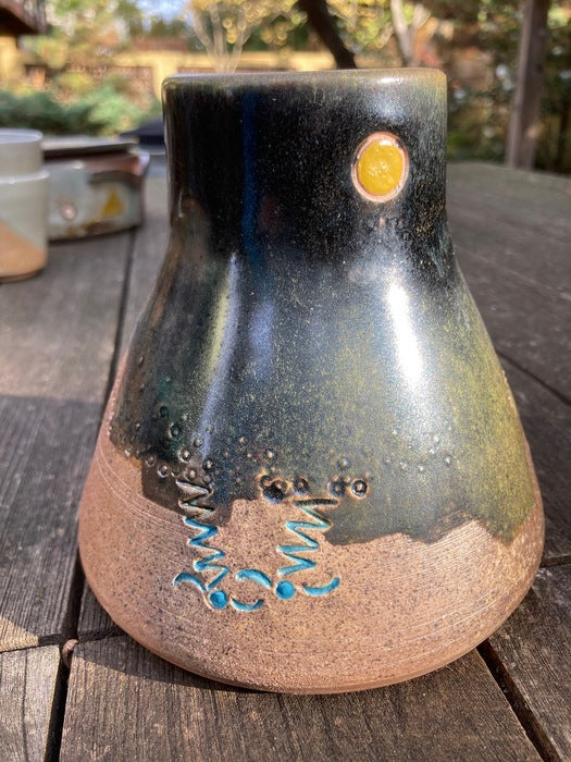 Surface of Last Scattering, 2024, wood fired ceramic, 6.5 x 4 x 4 in. / 16.51 x 10.16 x 10.16 cm.