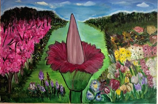 Path of Blossoms, 2025, canvas, 30 x 40 in. / 76.2 x 101.6 cm.