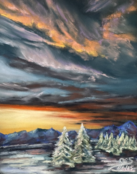 Winter Skies, 2025, soft pastels, 10 x 8 in. / 25.4 x 20.32 cm.