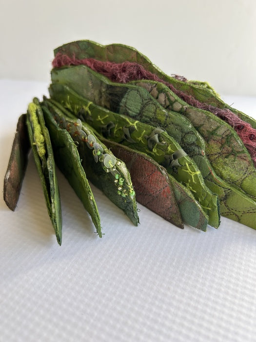 Moss Study 1-3, 2025, textile, acrylic paint, embroidery floss, 6 x 12 x 6 cm. / 2.36 x 4.72 x 2.36 in.