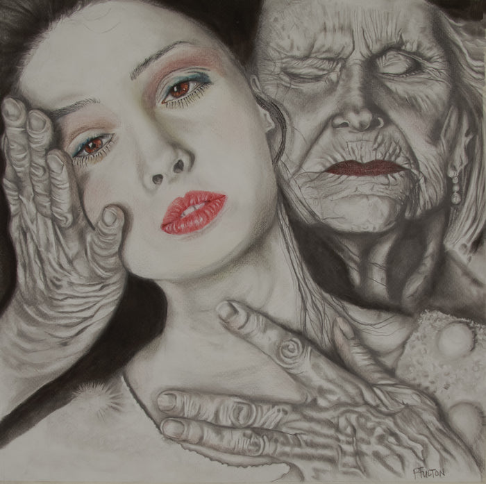 Reflection, 2024, graphite and pastel, 10 x 10 in. / 25.4 x 25.4 cm.