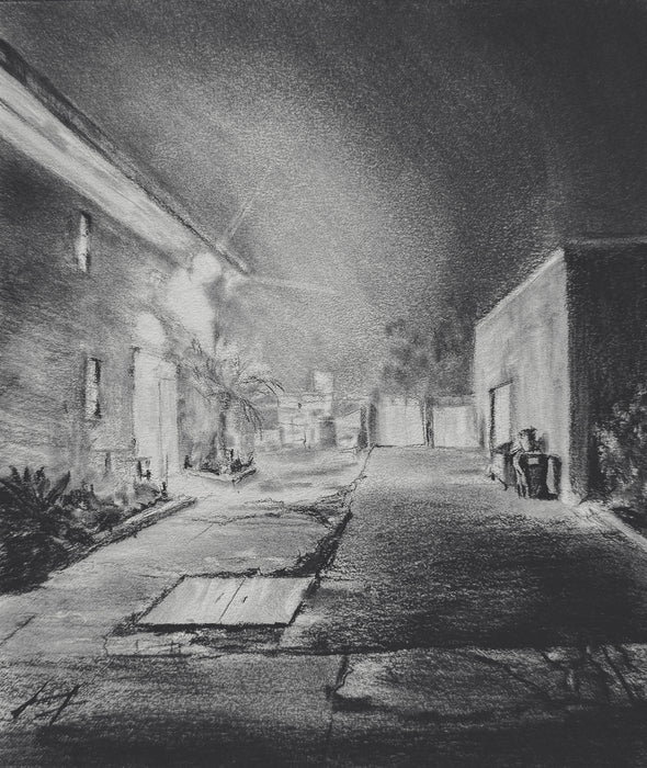 The Warm Night, 2024, charcoal on paper, 7 x 6 in. / 17.78 x 15.24 cm.